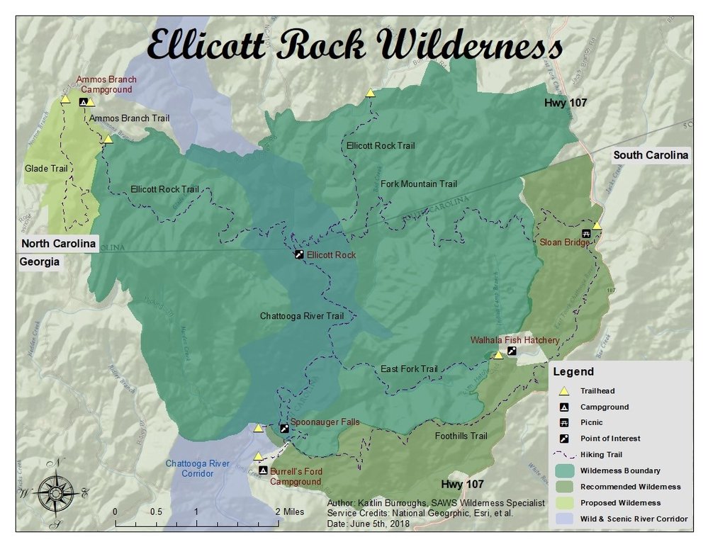 Map of Ellicott Rock Wilderness